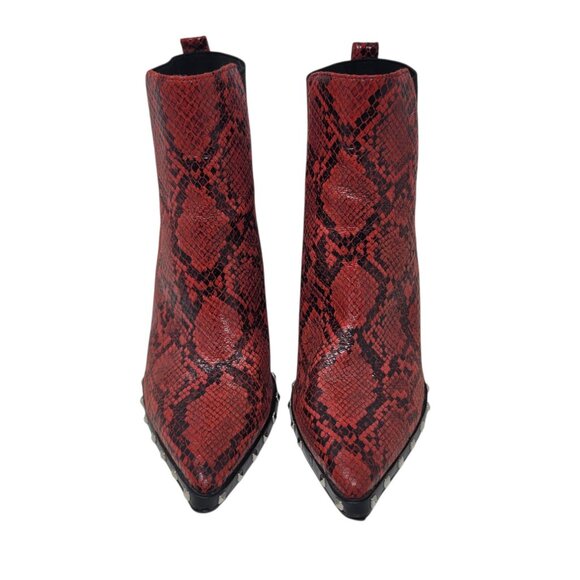 Charles By Charles David Size 7.5 Dogger Boots Studs Heels 3.5” Red Snake Print - Picture 3 of 11